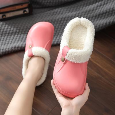 China Warm Soft Bottom Anti-skid Heel Outdoor Wear Cotton Fur Waterproof Slippers Home Indoor Winter Wear-resistant Fleece Lined for sale