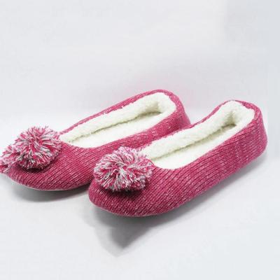 China New Fashion Winter Pompom Warm Cashmere Flat Ballerina Indoor Slipper for sale