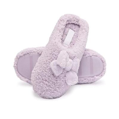 China Wholesale fashion trend winter lambs wool home woman plush indoor anti-skid slipper with bowknot for sale