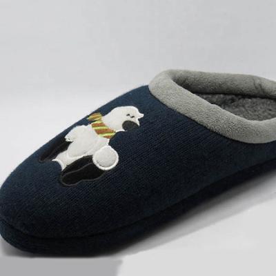 China Bear Embroidered Lining Mens Lambwool Mule High Quality Lightweight Indoor Slipper for sale