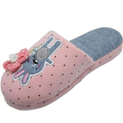 China New Cute Rabbit And 3D Flower Flat Pink Kids Home Slippers for sale