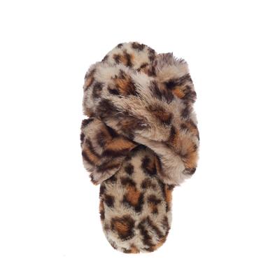 China Fashion Trend Colorful Fluffy Custom Furry Custom Indoor Women's Fox Fur Home Slippers Leopard Pattern Floor Slippers for sale