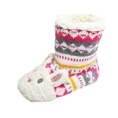 China Wholesale Customized Bunny Girls Flat Cute Boots Cashmere Striping Coral Fleece Home Kids Boots for sale