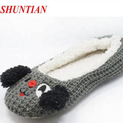 China Flat Custom Animal Shaped Waffle And Coral Fleece Striped Super Soft Flat Wholesale Warm Sleepers Women Slippers for sale