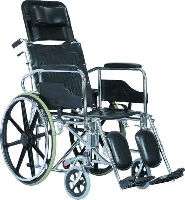 China Steel Foldable Wheelchair With Chromed Frame Factory Supply Orthopedic Leisure Reclining Wheelchair Foldable for sale