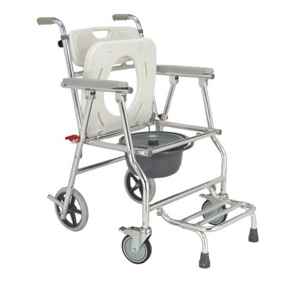 China Aluminum Healthcare Folding Toliet Bathroom Wheelchair With Wheels Commode Chair for sale