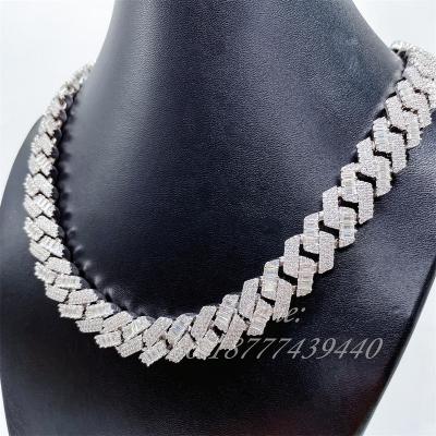 China Hiphop iced out silver cuban icedout moissanite jewelry bussdown 15mm width cuban link chain hip hop jewelry for sale