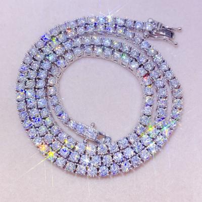 China Hiphop wholesale price necklace 2mm 3mm 4mm 5mm d color moissanite diamond 925 outlet tennis chain sterling silver for sale