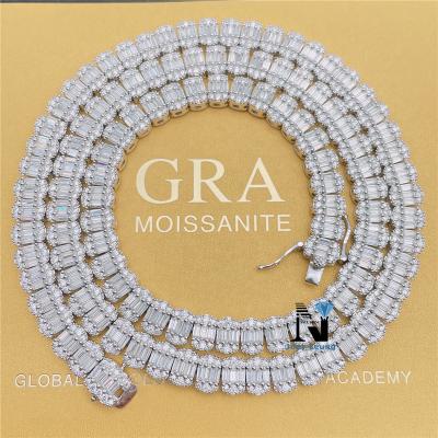 China Hip Hop Pass Diamond Tester GRA Certificate 925 Sterling Silver 8mm Baguette Moissanite Diamond Iced Out Tennis Chain Hip Hop Jewelry for sale