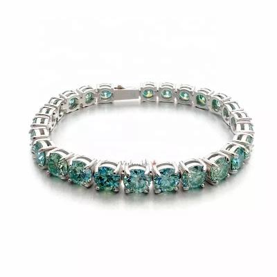 China Hiphop Hip Hop Iced Out Women's Fashion S925 Sterling Silver Blue Green Colored 5MM 6.5MM Moissanite Diamond Tennis Bracelet for sale