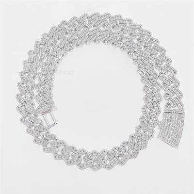 China Wholesale Hiphop Necklace Silver Icedout 13mm CZ Link Chain Cuban Necklace For Men Cuban Chain Wholesale for sale