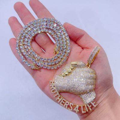 China Trendy 14k Gold Plated Simulated Diamonds CZ Glazed Brothers Of 4 Life Hip Hop Jewelry for sale