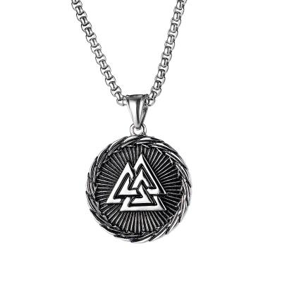 China Custom Made Antique Silver Women's Amulet Retro Vintage Rune Triangle Pendant Necklace Teen Boys Viking Jewelry Gift For Men for sale