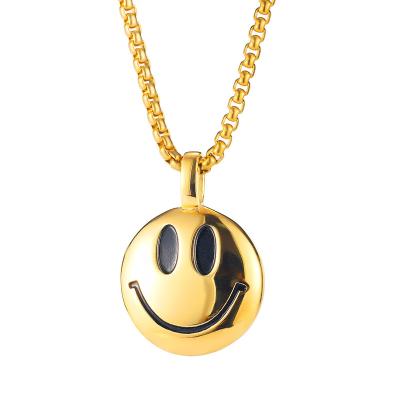 China 2022 Hiphop Fashion Smiley Pendant Necklace Silver /Gold Plated Titanium Steel Jewelry Smiley Face Necklaces For Women Men for sale