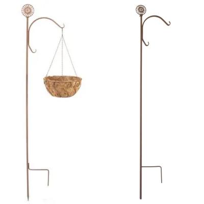 China Contemporary Decorative Hanging Wrought Iron Flower Basket Shepherd Hooks For Garden for sale