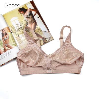 China Wholesale Custom Logo Viable Breathable Plus Size Large Cup Soft Wireless Narrow Back Lace Breast Bra for sale