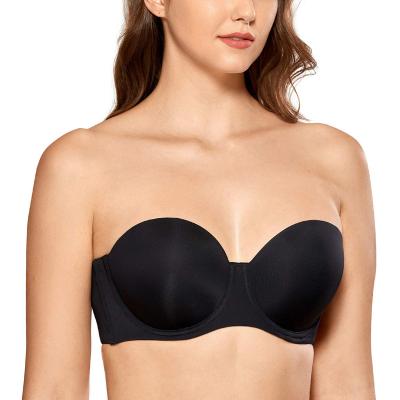 China Striped Strapless Cup Bra Underwire Breast Bra Underwire Bra Large 3/4 Viable Strapless Bra for sale