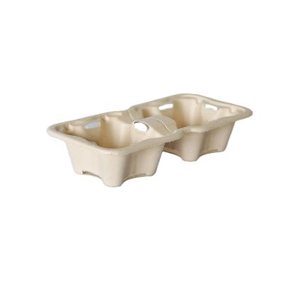 China Eco-Friendly Disposable Sugar Cane Bagasse Warmpack Disposable Coffee Cup Hold Tray For 2 Cups for sale