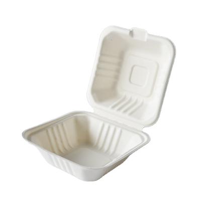 China Biodegratable disposable 6 inch box takeout box packaging biodegradable food sugar cane bagasse hanburgar for sale