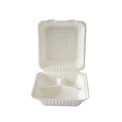 China Vintage 3 Inch 8 Compartment Eco-friendly Compostable Biodegradable Sugarcane Bagasse Pulp Clamshell Takeaway Box for sale