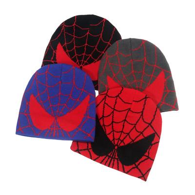 China COMMON wholesale custom made popular beanie hat cartoon decoration spider man yarn jacquard yarn acrylic winter hats for sale