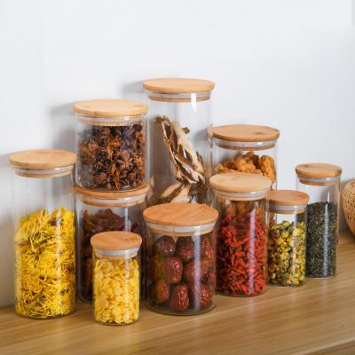 China Small Food Storage Kitchen Glass Airtight Storage Jar Glass Container Set Bamboo Lid High Borosilicate Storage Jar Set for sale