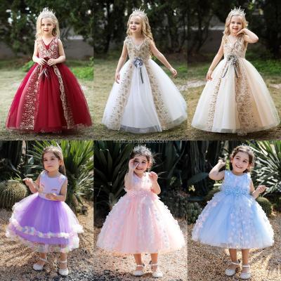 China Anti-wrinkle princess flower girl dress design summer ballet dress wedding birthday party girl gauze puffy dress for sale