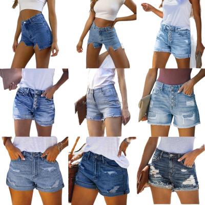 China Wholesale New Broken Hole Patch Washed Anti-Wrinkle Washed Women's Shorts Manufacturers Direct Wholesale High Waist New for sale