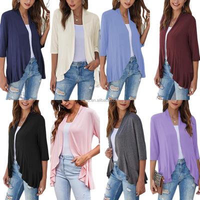 China 2022 Autumn New Solid Color Anti-Wrinkle Cardigan Top Seven Sleeve Ruffles Blouses Factory direct wholesale for sale