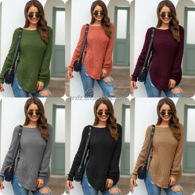 China 2022 Autumn/Winter High Edge Split Round Neck Long Sleeve Sweater Anti-wrinkle Knit Sweater Women's Sweater for sale