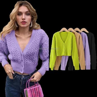 China and American Anti-wrinkle Ins Style Sweaters Long Sleeve Fried Twist Knitted Sweater Dough European V-Neck High Waist Short Cardigan Women's Sweaters for sale