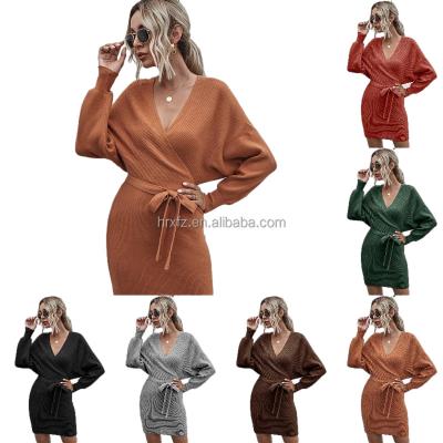 China Anti-wrinkle 2022 new autumn and winter women's sweater V-neck bat dress factory direct sale and wholesale for sale