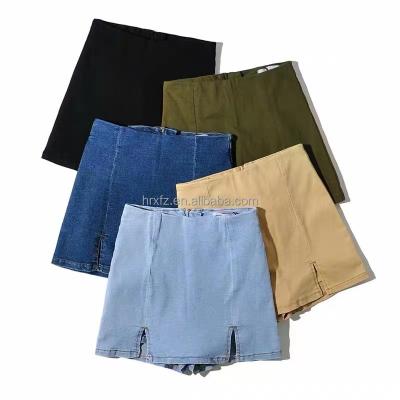 China Wholesale Breathable Solid Color Women's High Waist Stretch Denim Short Skirt Women's Fancy Short Skirt Tight Women's Short Skirt for sale