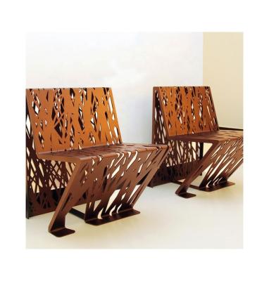 China Modern Customized Laser Cut Metal Bench Outdoor Public Leisure Bench Corten Steel Rusted Steel Garden Bench for sale