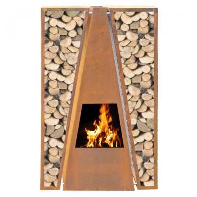 China Stocked Custom Size Corten Steel Outdoor Fire Pit And Chimney With Wood Lockers for sale