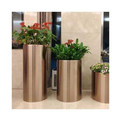 China Custom Made Custom Large Pot Stainless Steel Box Plant Metal Indoor Rose Gold Planter With Stand for sale