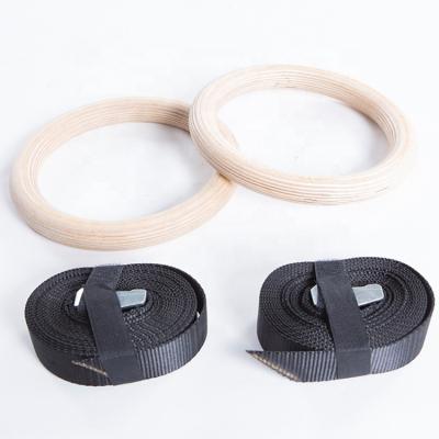 China Diameter: 23cm Nylon Strap Cross Wooden Fitness Training Gymnastic Rings for sale