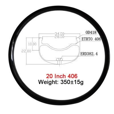 China Wholesale Professional BMX GoFast 34mm 20 Inch Bmx Bicycle Carbon Rims Width 22mm Wrapping Depth 406 Rim Carbon for sale