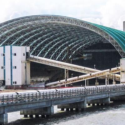 China Structural roof covering arched design prefabricated light steel structure for coal storage building construction for sale