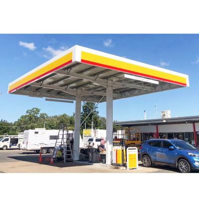 China Structural Metal Roof Covering Canopy Prefab Steel Structure Gas Station Canopies For Sale for sale