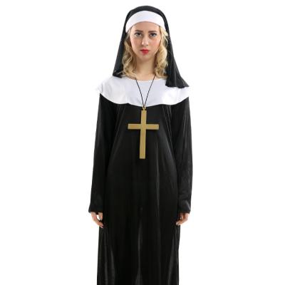 China Black Long Easy Wear Dress Nun Sister Cosplay Costume Wooden Cross Party--HSG18123 for sale