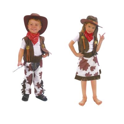 China Kids Fancy Dress Up Kids Fancy Cowboys Cowgirls Brown Cosplay Costume Dress Hat--HSG6067-68 for sale