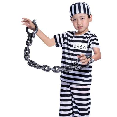 China Polyester Halloween Cosplay Costume Criminal Costume Stripes Boys Black And White Prisoners Uniforms--HSG0276 for sale