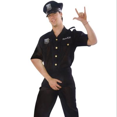 China Polyester Cosplay Halloween Costume Police Officer Uniform Costume Professional Black Costume-HSG6881 for sale