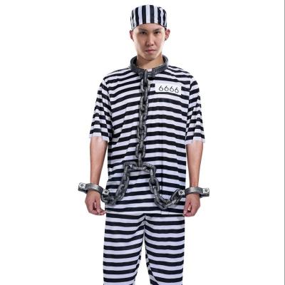 China Halloween Cosplay Costumes Black And White Uniform Polyester Male Prisoners Stripes Criminal Costume Clothing--HSG0275 for sale