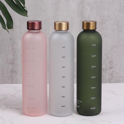 China Minimalist 1l Tritan Time Plastic Marker Leakproof Sports Bpa Plastic Frosted White Motivational Water Bottle Big Tall Free for sale