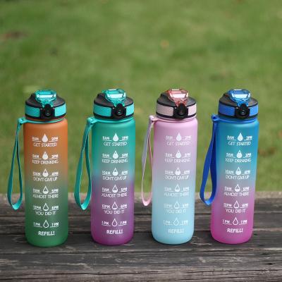 China Hot Sale Viable Bpa Free Reusable Sports Gym Plastic Straw 64oz Motivational Water Bottle 1L 1 Gallon With Time Marker Straw for sale