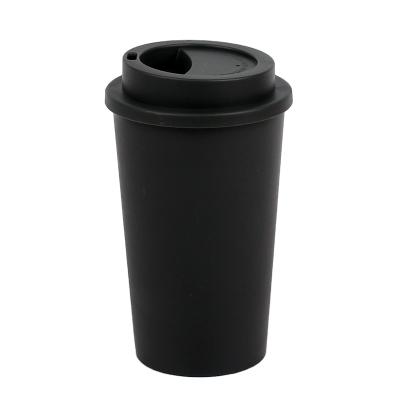 China Durable 430ml Coffee Mugs Double Wall Plastic Portable Custom Tea Coffee Mug Drinkware Cup With Bowl Cover for sale