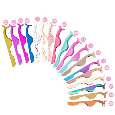 China Colorful Stainless Steel 40 Species Stainless Steel Prevent Hand Shaking Eyelash Extension Tweezers Set for sale