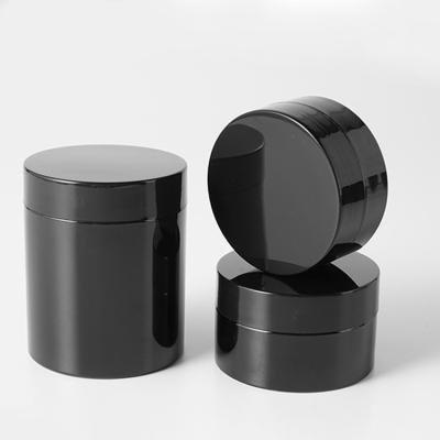 China Wholesale Cosmetic PET Container 100ml 150ml 200ml 250ml Plastic Cosmetic Cream Jar Packaging Black With White Black Lid for sale